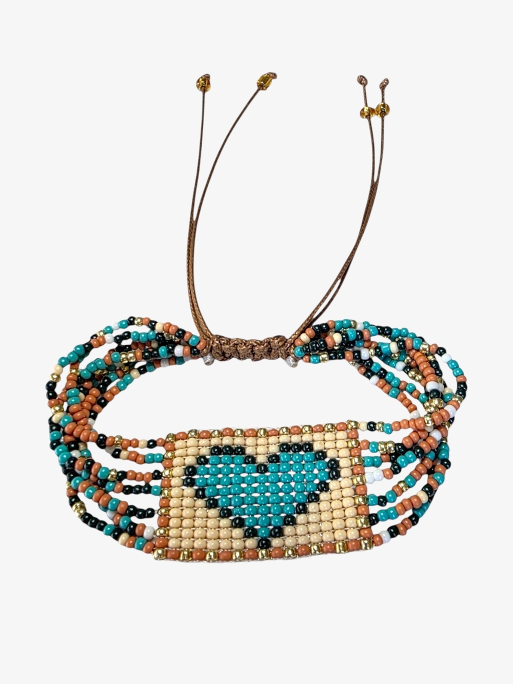 Southwestern Beaded Bracelet Geometric Handmade Boho Jewelry Blue Cream
